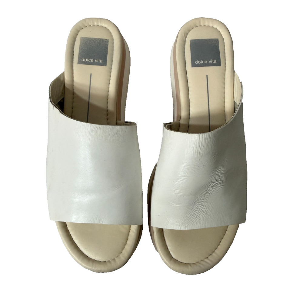 Dolce Vita Milo Platform Wedge Slide Sandals White Lether Womens 8M